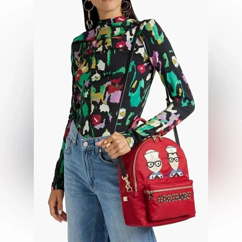 Dolce & Gabanna Red Appliquéd Shell Backpack NWT - Picture 3 of 11
